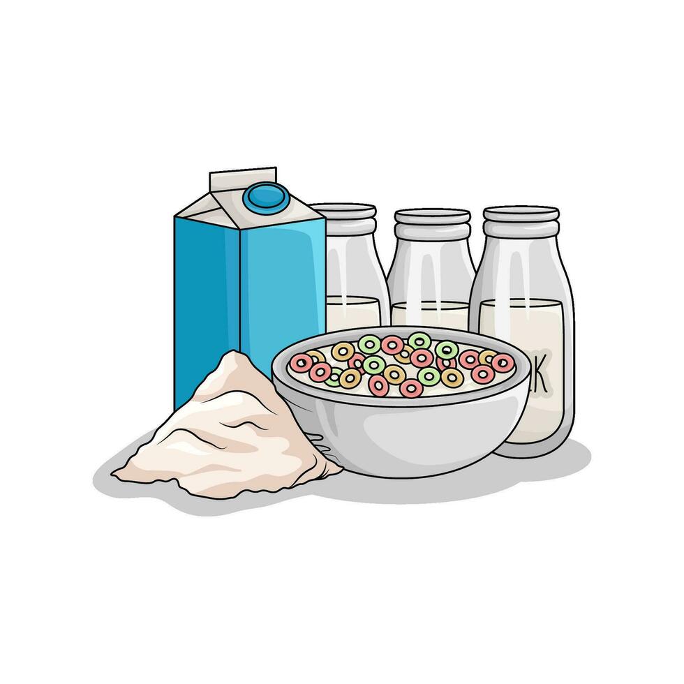 ontbijtgranen in kom met melk illustratie vector