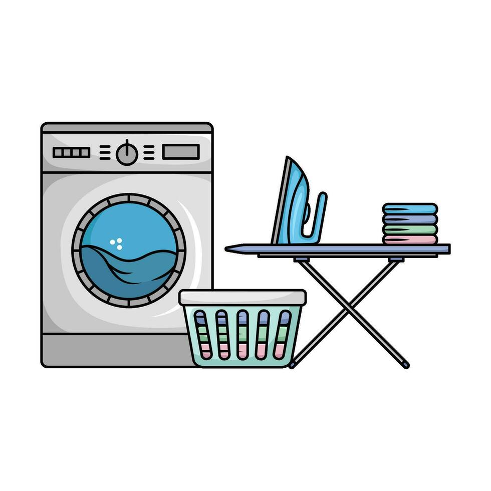 het wassen machine met wasserij illustratie vector