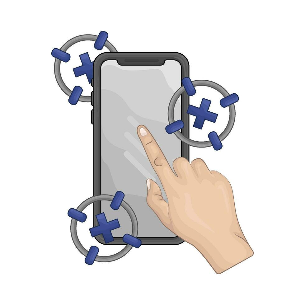 mobiel telefoon met hand- knop illustratie vector