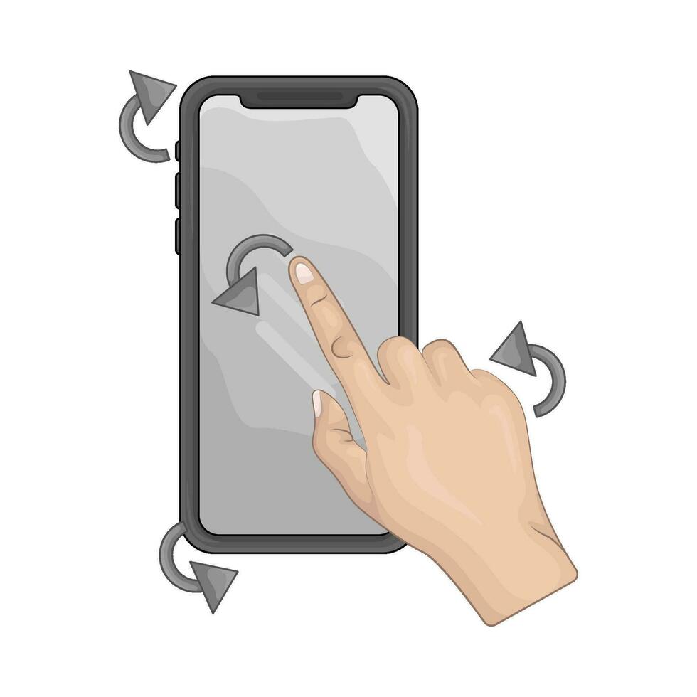 hand- tintje mobiel telefoon en pijl illustratie vector