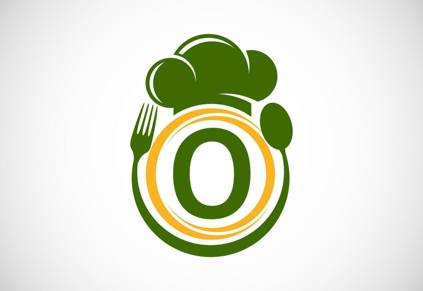 eerste alfabet O met chef hoed, lepel en vork. modern vector logo voor cafe, restaurant, Koken bedrijf, en bedrijf identiteit