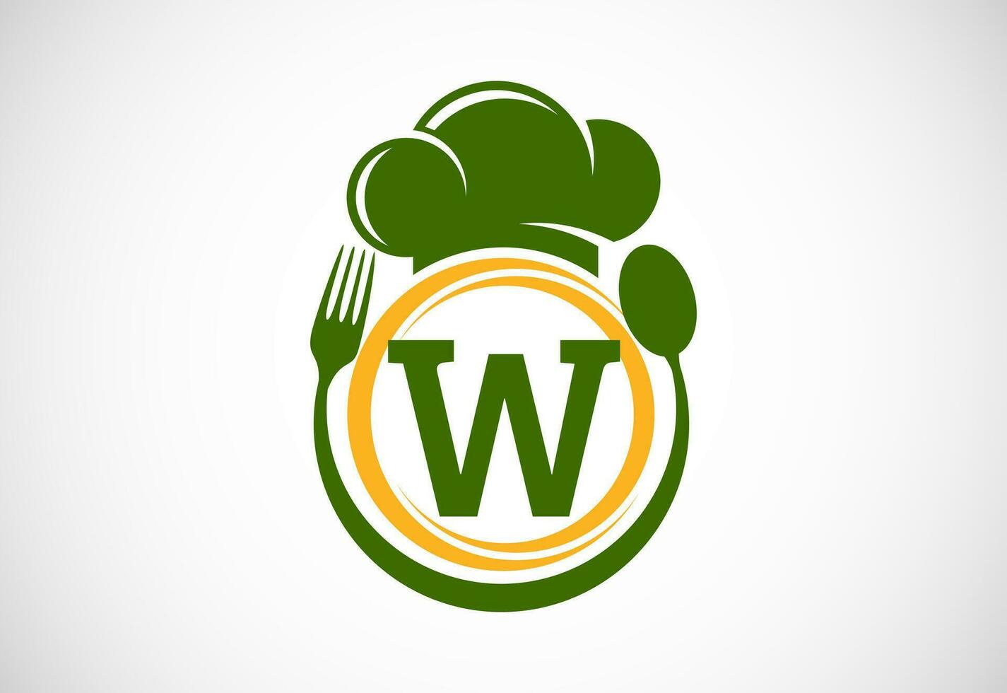 eerste alfabet w met chef hoed, lepel en vork. modern vector logo voor cafe, restaurant, Koken bedrijf, en bedrijf identiteit