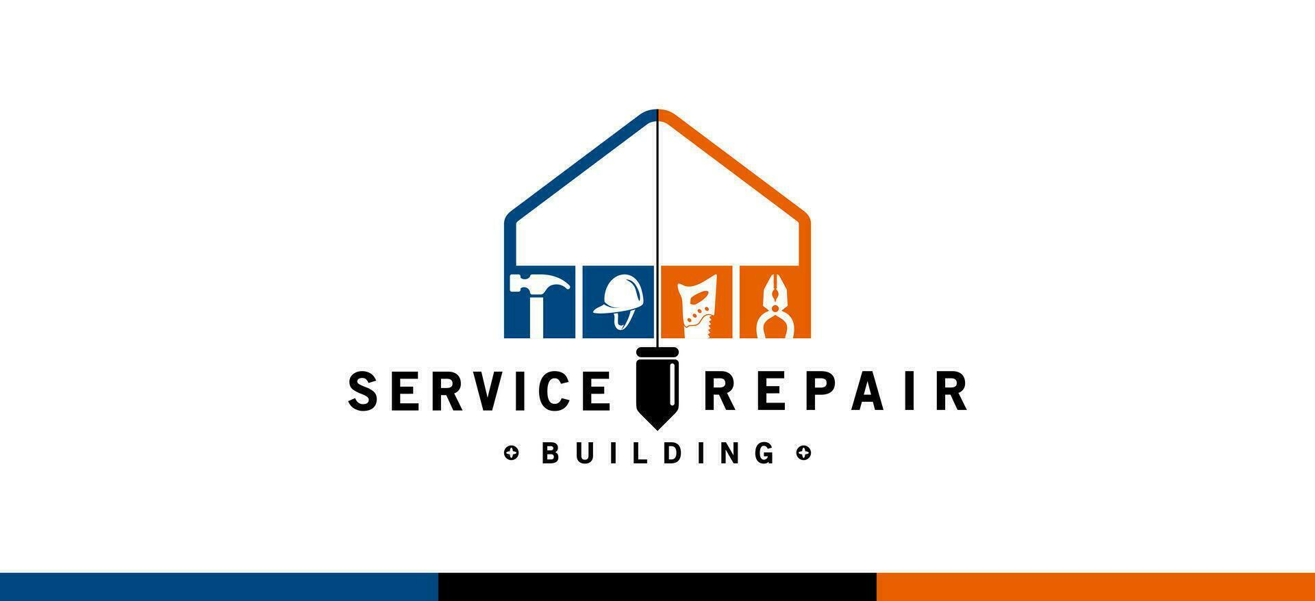 ontwerp een logo voor huis en gebouw reparatie Diensten met een wit achtergrond vector