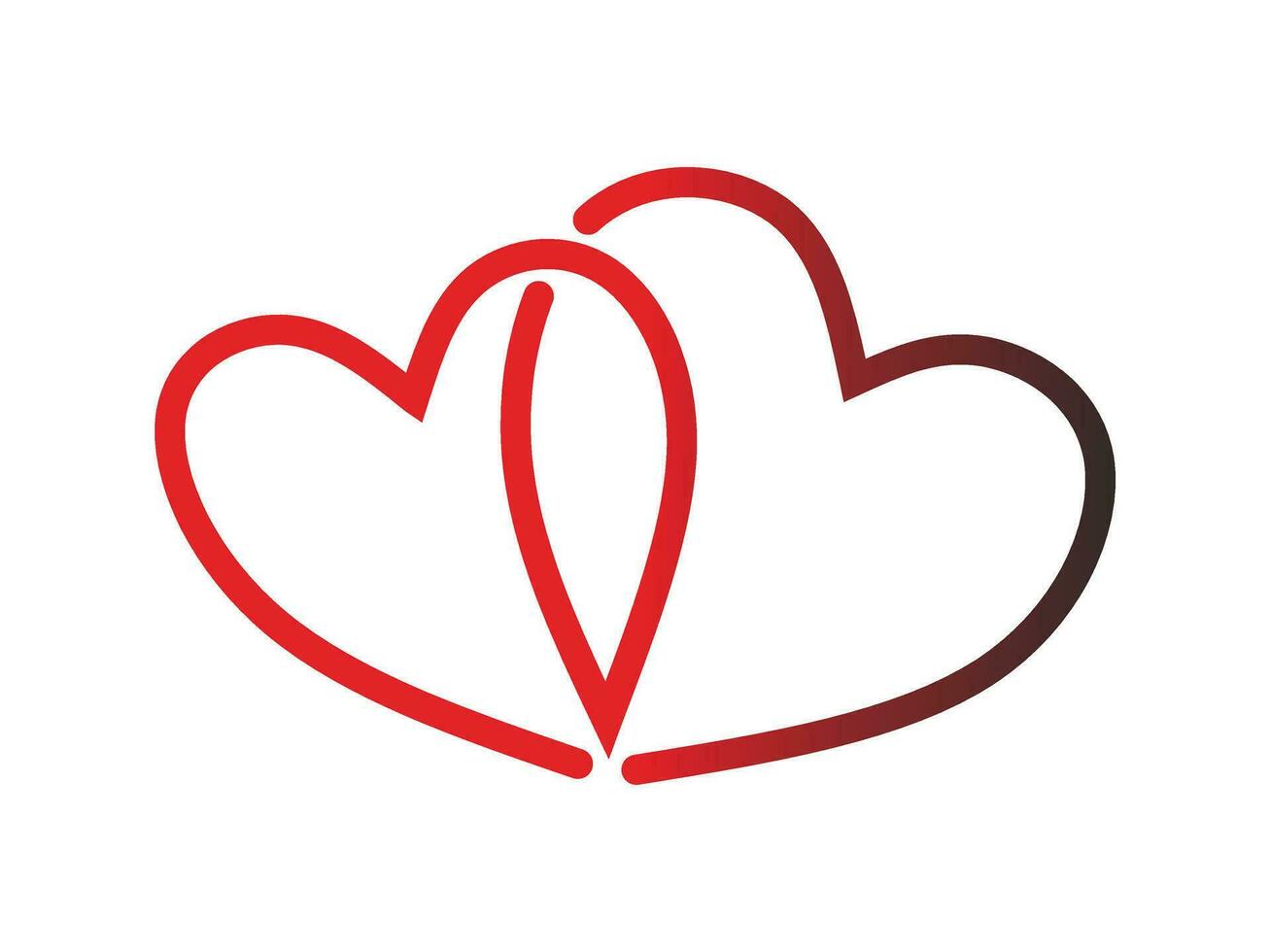 twee gekoppeld harten. twee harten worden een afbeelding. een lijn tekening van twee hart. twee rood harten. vector
