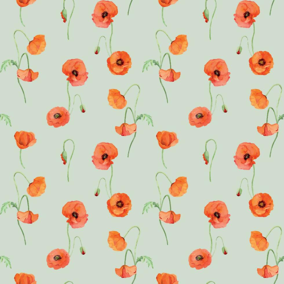 waterverf naadloos patroon met hand- getrokken zomer helder rood papaver bloemen. geïsoleerd Aan kleur achtergrond. ontwerp voor uitnodigingen, bruiloft, liefde of groet kaarten, papier, afdrukken, textiel vector