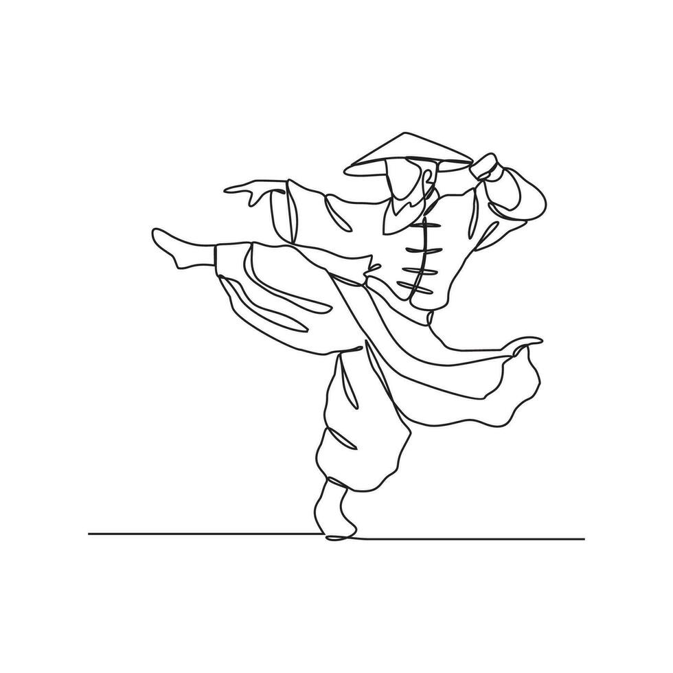 een doorlopend lijn tekening van een kungfu meester vector illustratie. een kungfu meester illustratie gemakkelijk lineair stijl concept vector. Chinese kungfu meester ontwerp vector voor uw bedrijf Promotie.
