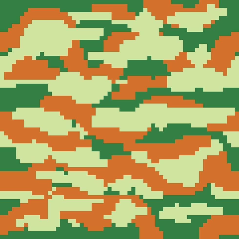 een pixel kunst achtergrond met een oranje en groen camouflage patroon vector