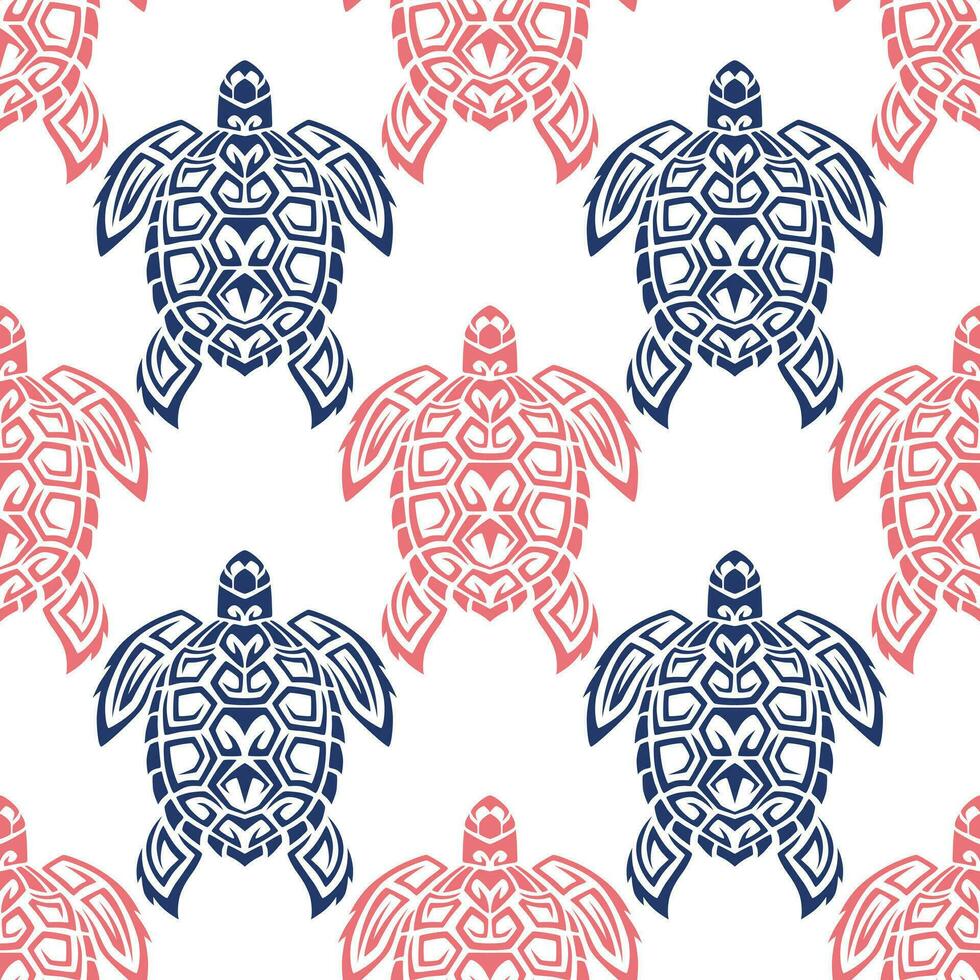 naadloos patroon met zee schildpadden. marinier leven. Maori patroon. elegant achtergrond. blauw en wit. vector