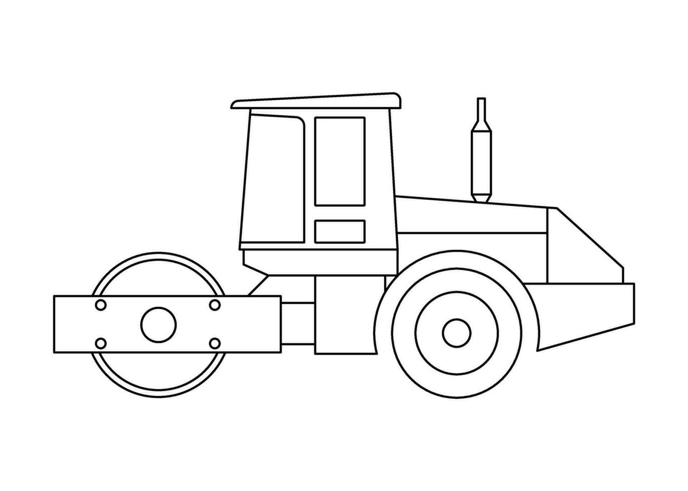 bestratingsafwerkmachine asfalt, wals voor bouw weg, lijn kunst kleuren. bestratingsafwerkmachine kant visie schets. industrieel tekening van wals auto. diesel auto- blauwdruk. vector geïsoleerd illustratie