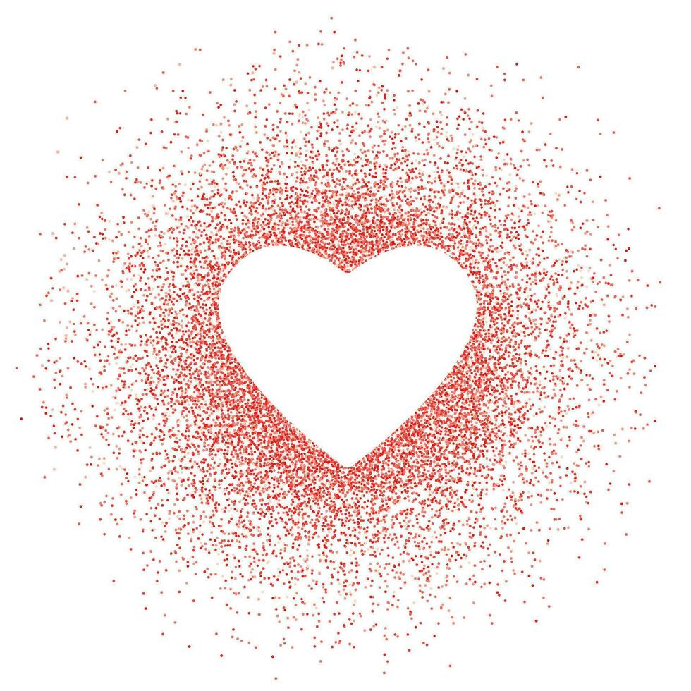 hart in rood verstuiven kader, symbool liefde. patroon met rood sparkles en confetti effect. kaart voor Valentijn dag, bruiloft, vakantie. leeg sjabloon voor tekst. vector illustratie