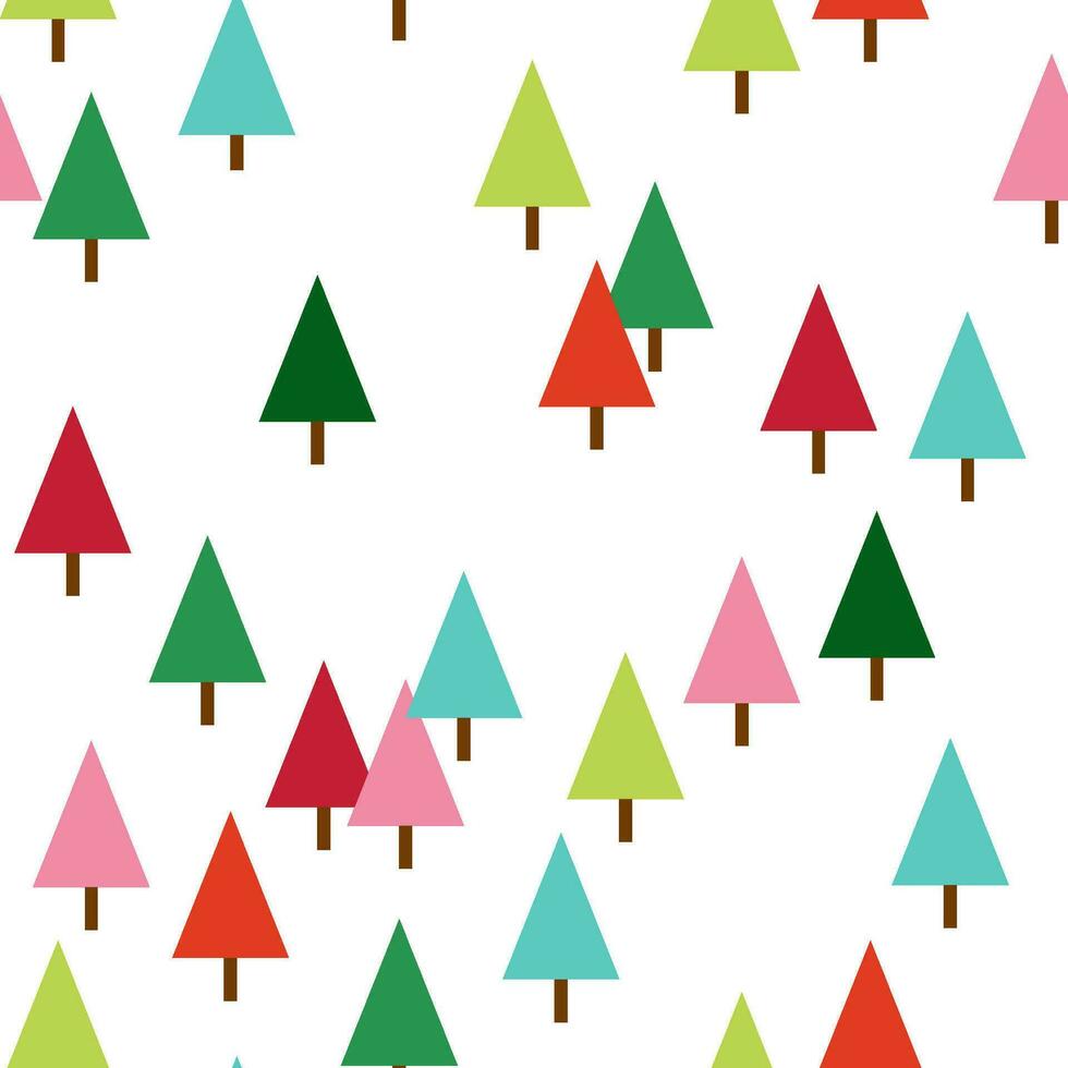kleurrijk Kerstmis boom naadloos patroon. gemakkelijk driehoek Spar bomen herhaling achtergrond voor winter vakantie. vector Woud of abstract landschap ontwerp voor textiel, afdrukken, behang, inpakken papier, pakket.