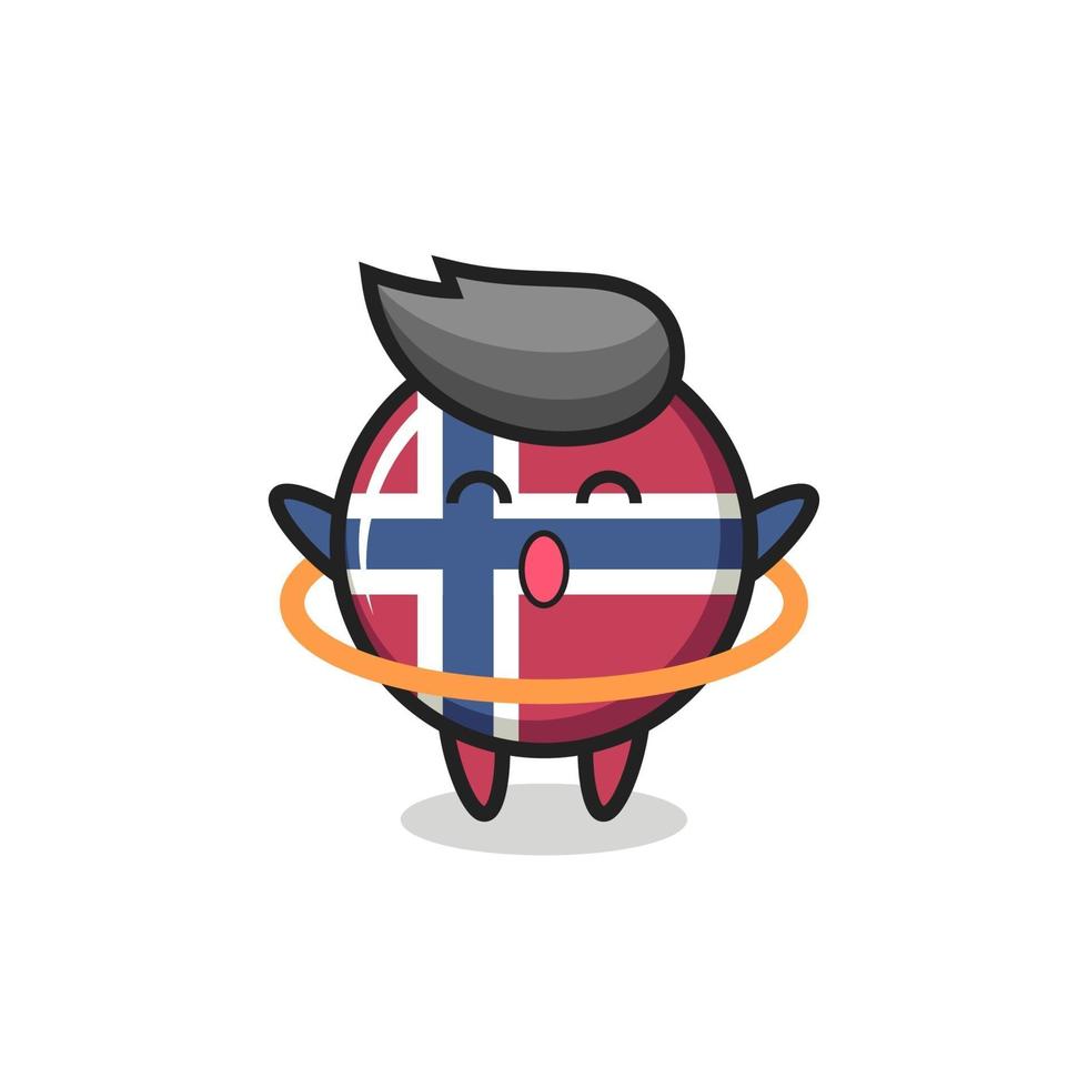 schattige noorse vlag badge cartoon speelt hoelahoep vector