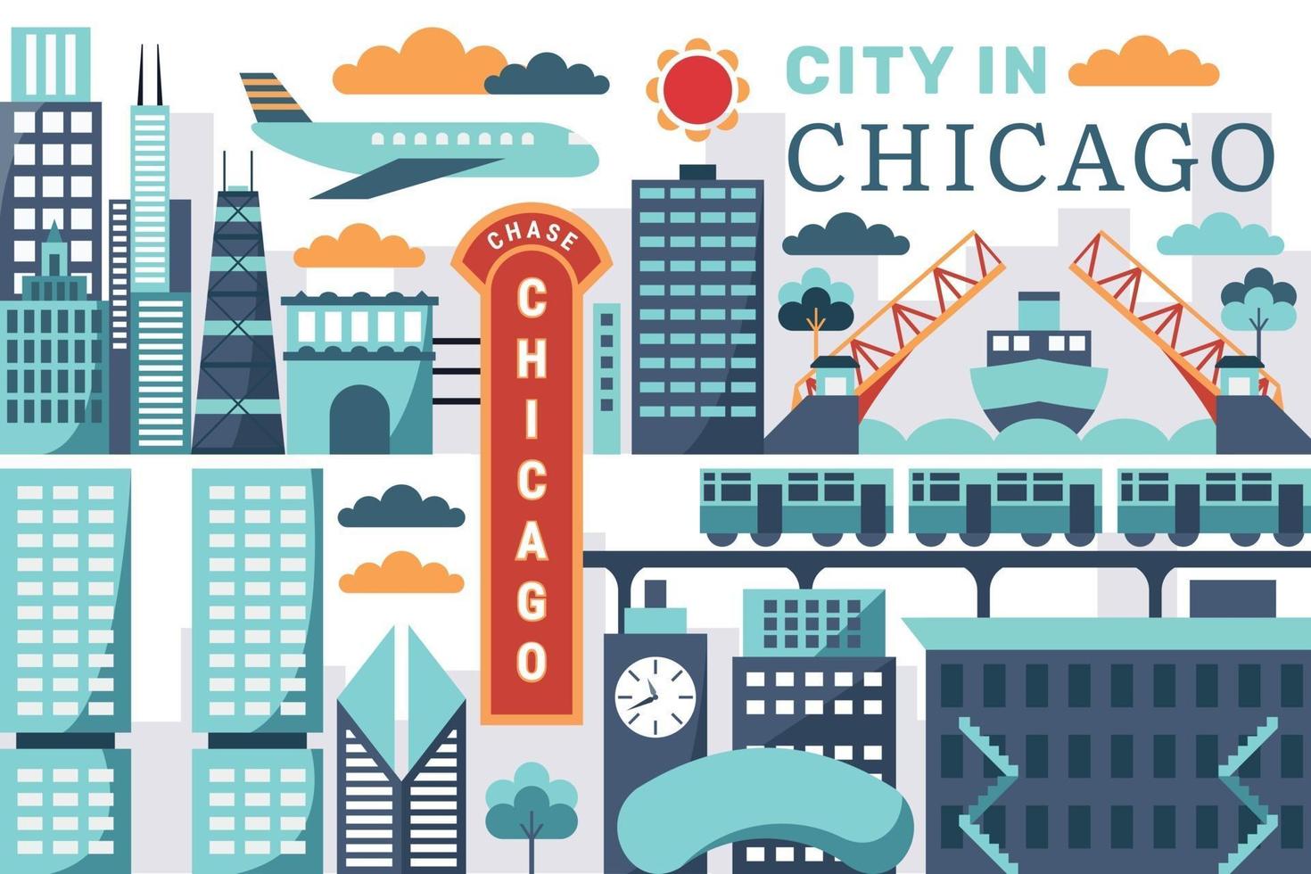 vectorillustratie van stad in chicago, plat ontwerpconcept vector