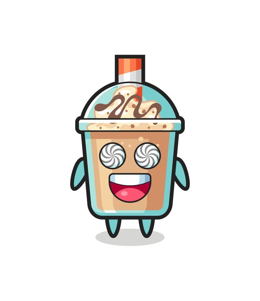 schattig milkshake-personage met gehypnotiseerde ogen vector