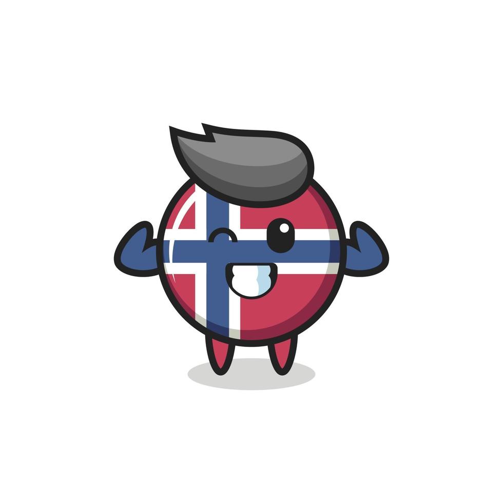 het gespierde karakter van de vlag van Noorwegen poseert en laat zijn spieren zien vector