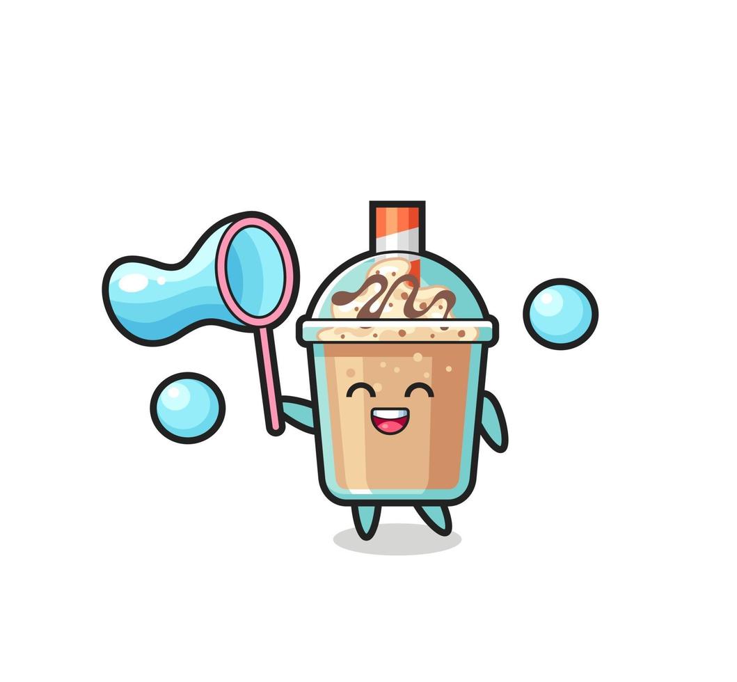 happy milkshake cartoon spelen zeepbel vector
