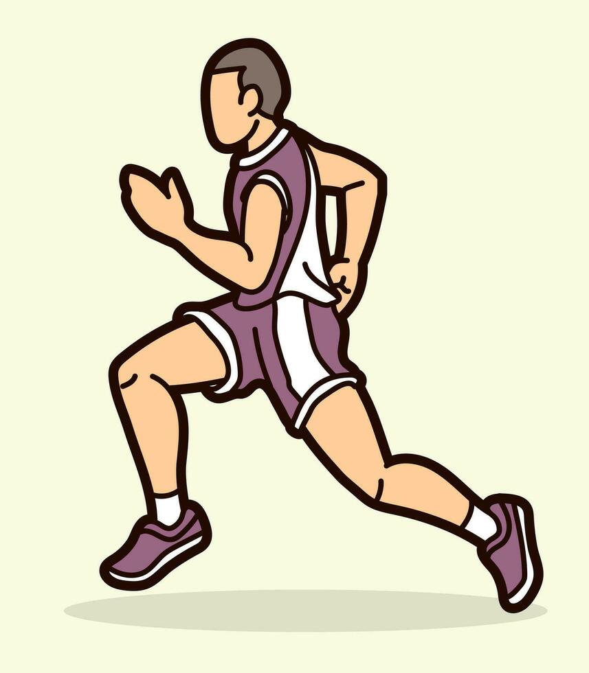 een Mens begin rennen actie marathon loper tekenfilm sport vector