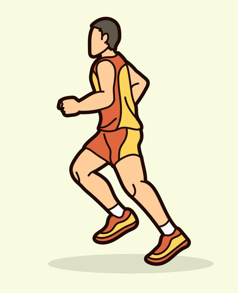 een Mens begin rennen actie marathon loper tekenfilm sport grafisch vector
