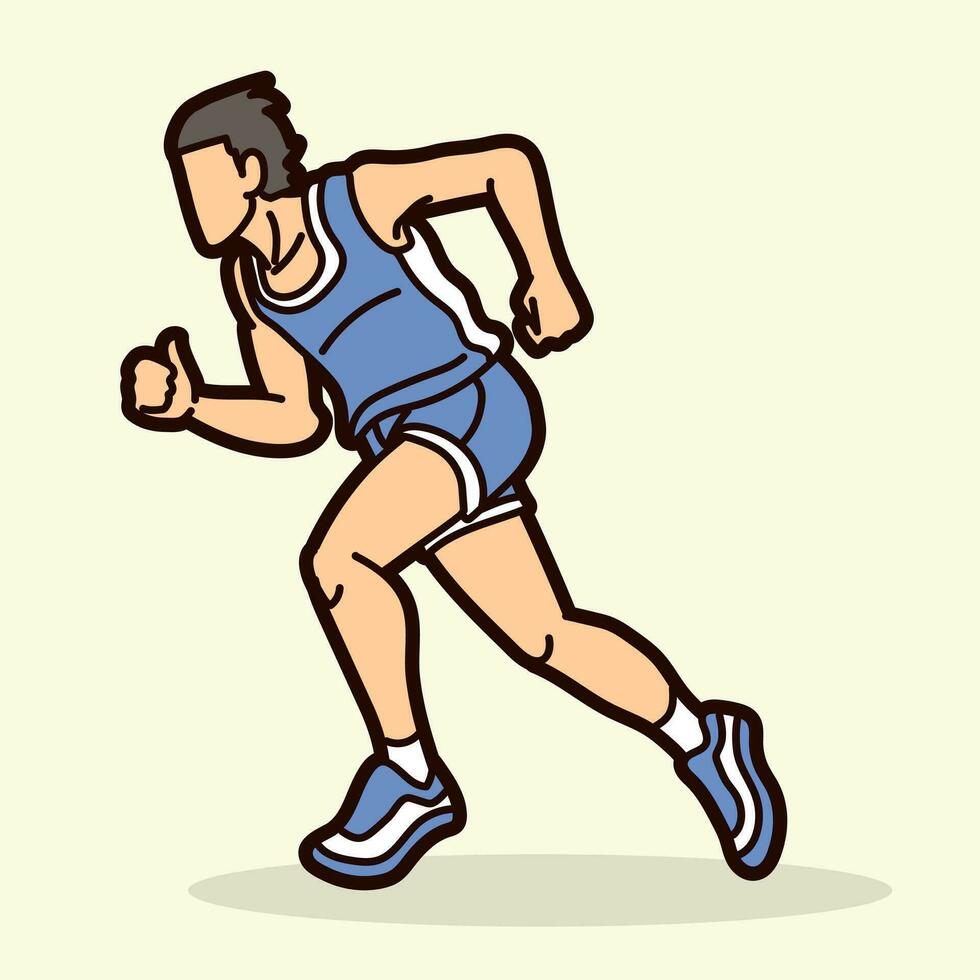 een Mens begin rennen actie marathon loper tekenfilm sport grafisch vector
