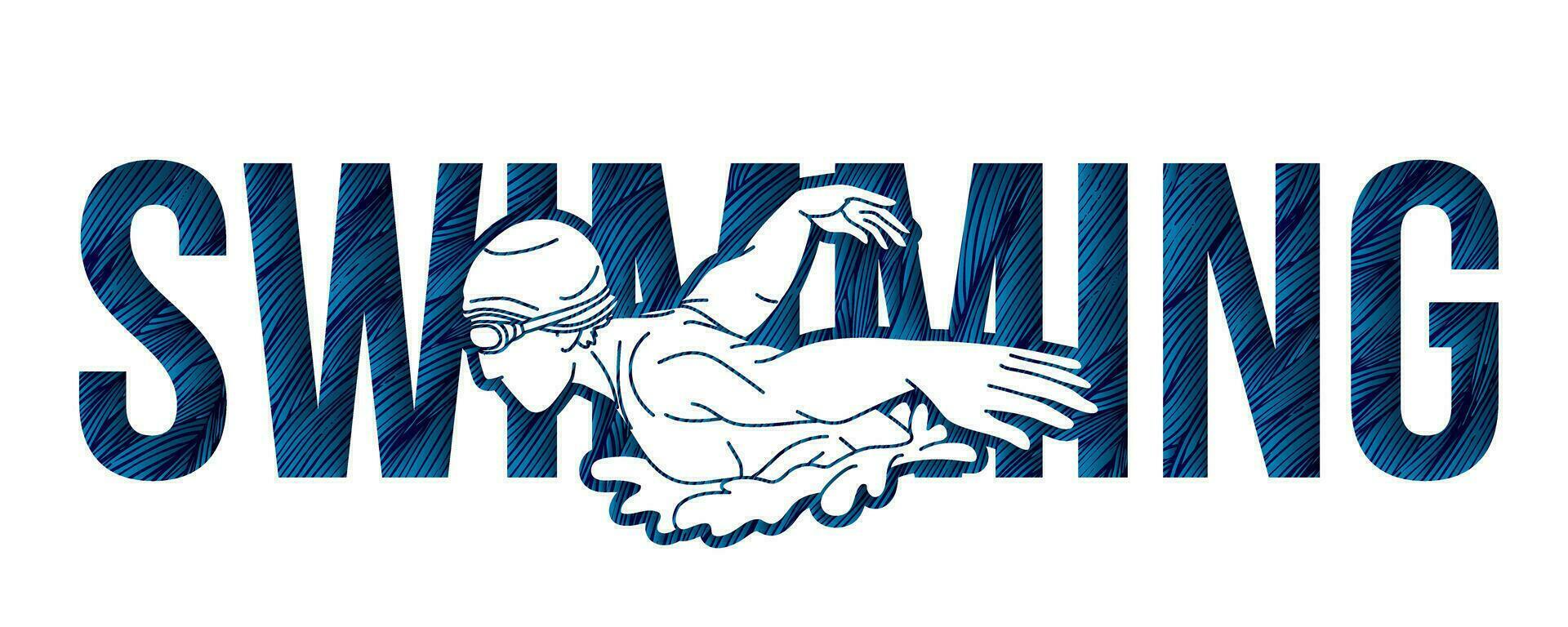 zwemmen tekst met zwemmer actie tekenfilm sport grafisch vector