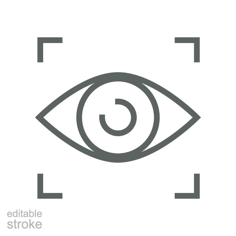 oog scannen icoon. gemakkelijk schets stijl. zichtbaar identiteit, focus, visie, visie, toekomst techniek, oog met scannen kader, technologie concept. dun lijn symbool. vector illustratie geïsoleerd. bewerkbare hartinfarct.