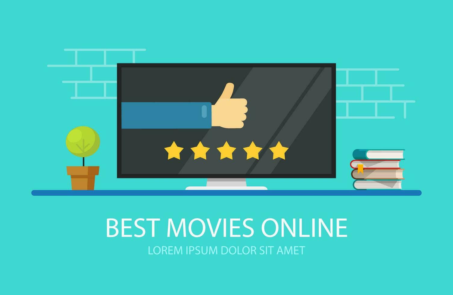 online bioscoop recensie Aan TV of film terugkoppeling ervaring beoordeling vector illustratie vlak tekenfilm, concept van televisie film tarief of evaluatie technologie, kwaliteit enquête of ranking beeld