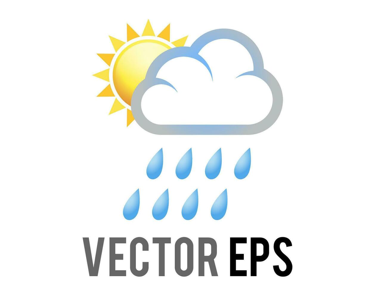 vector geel zon voor de helft icoon gedekt door regen wolk met blauw regendruppels