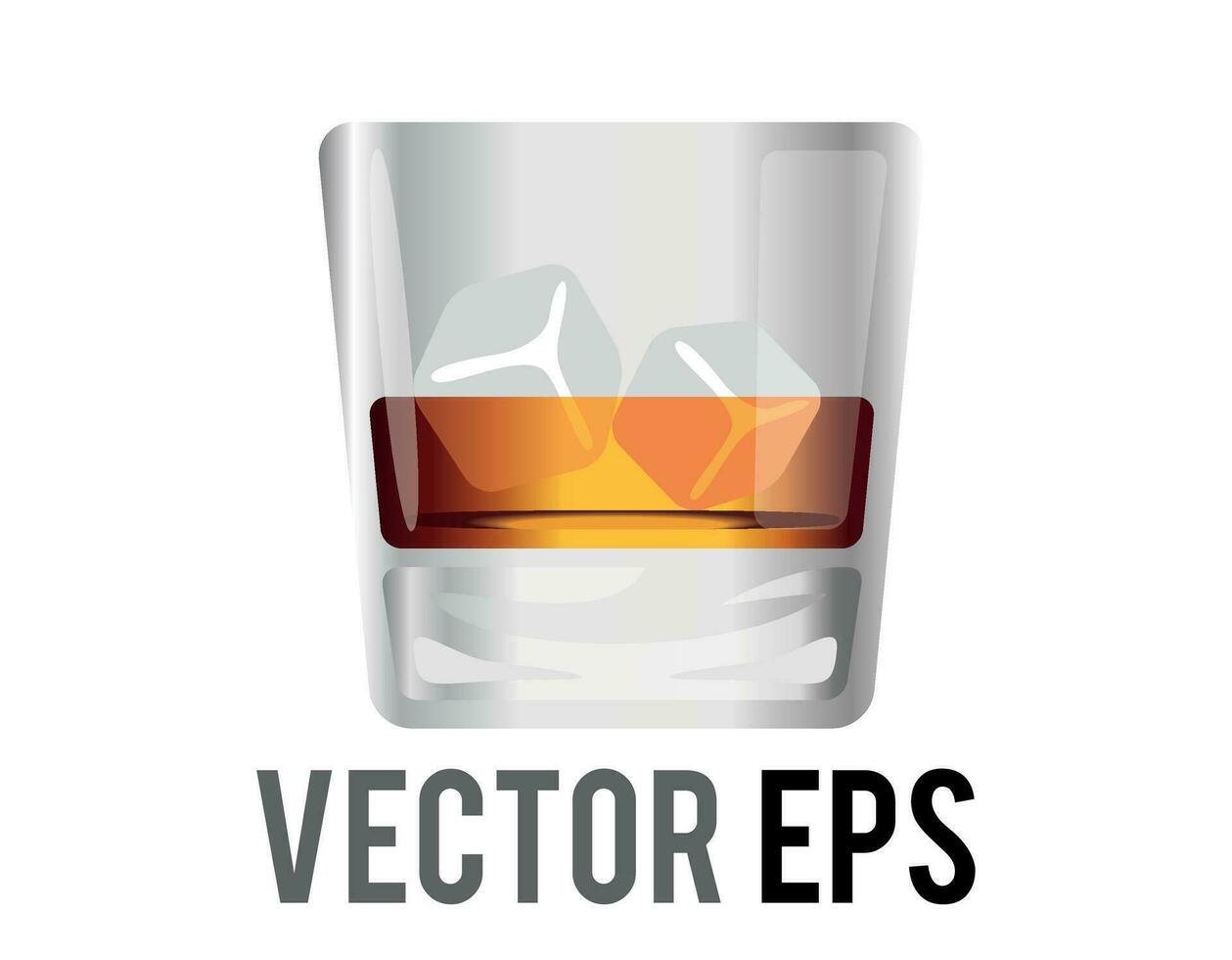 vector kort vlak tuimelaar glas van bruin likeur Scotch whisky icoon met ijs kubus