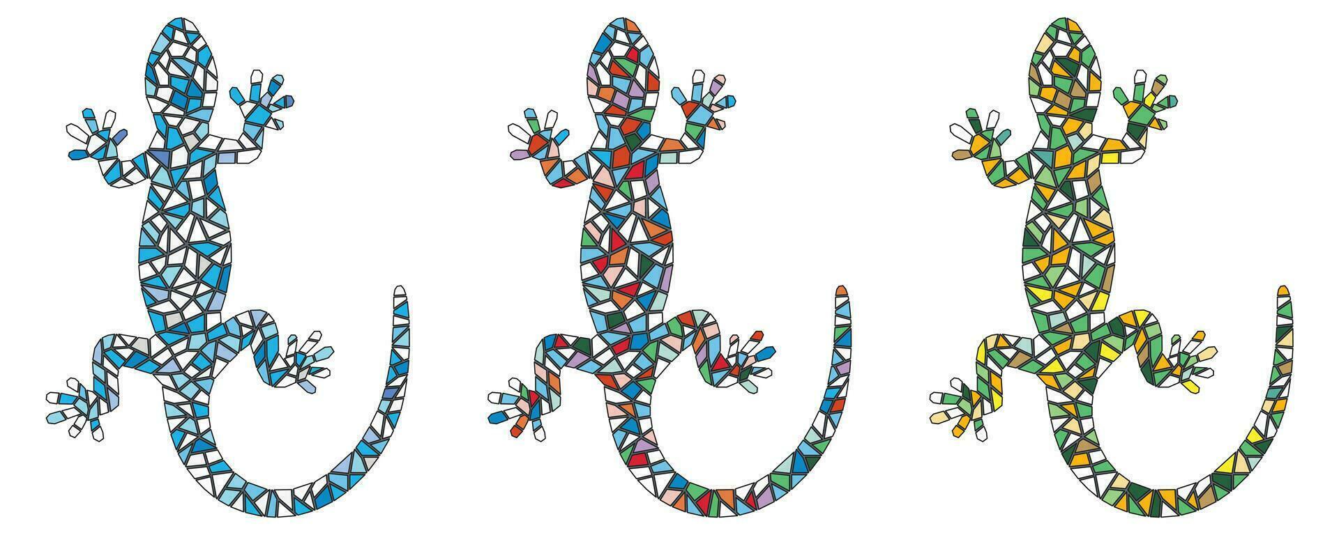 mooi kleurrijk reeks van mozaïek- hagedissen geïsoleerd Aan wit achtergrond. vector illustratie