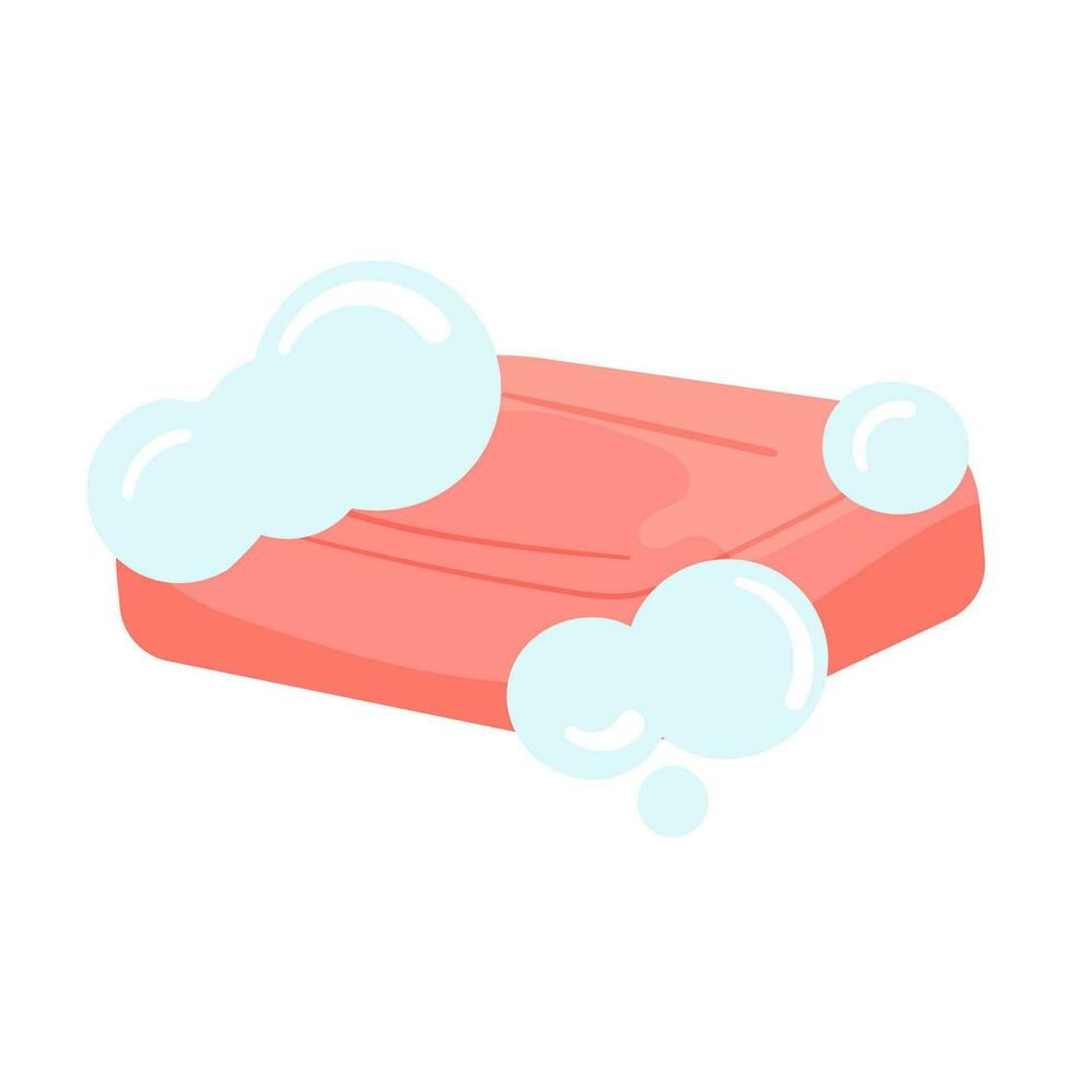 roze solide bar van zeep met bubbels. vector
