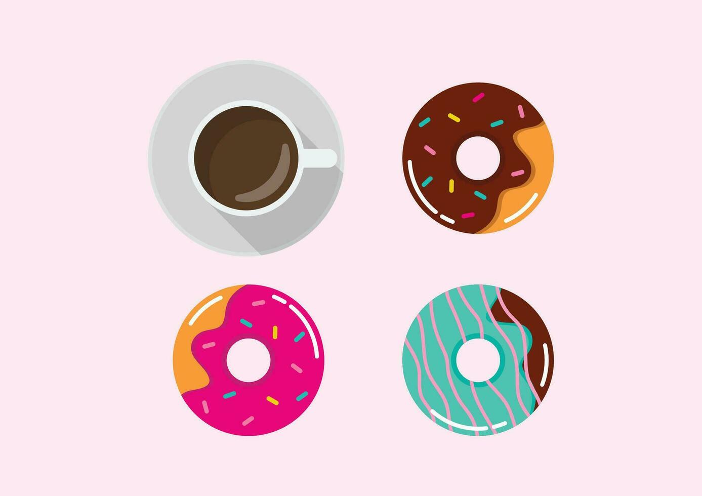 verzameling van donuts met veelkleurig glazuur vector