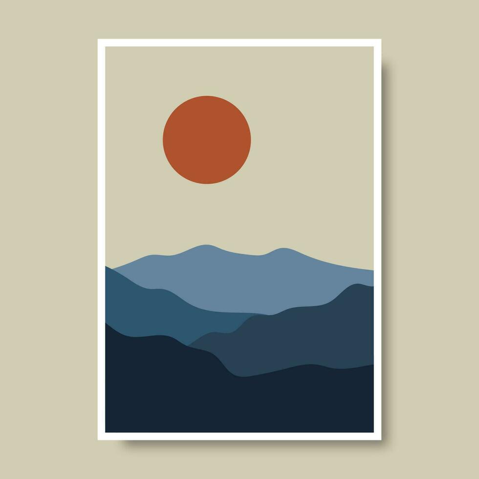 posters met berg landschap concept en pastel kleuren. fabriek bladeren, Super goed ontwerp voor sociaal media, afdrukken, muur decoratie. vector illustratie