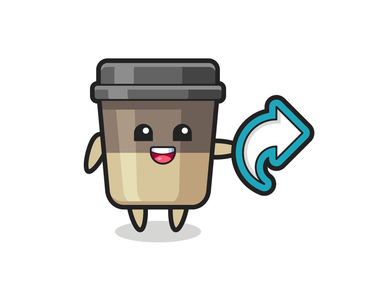 schattig koffiekopje houd sociale media symbool voor delen vector