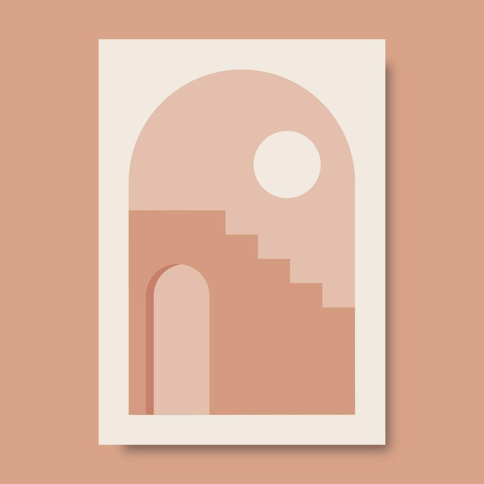 modieus esthetisch meetkundig architectonisch, Marokkaans trap, muren, deuren. vector poster voor muur decoratie in wijnoogst stijl