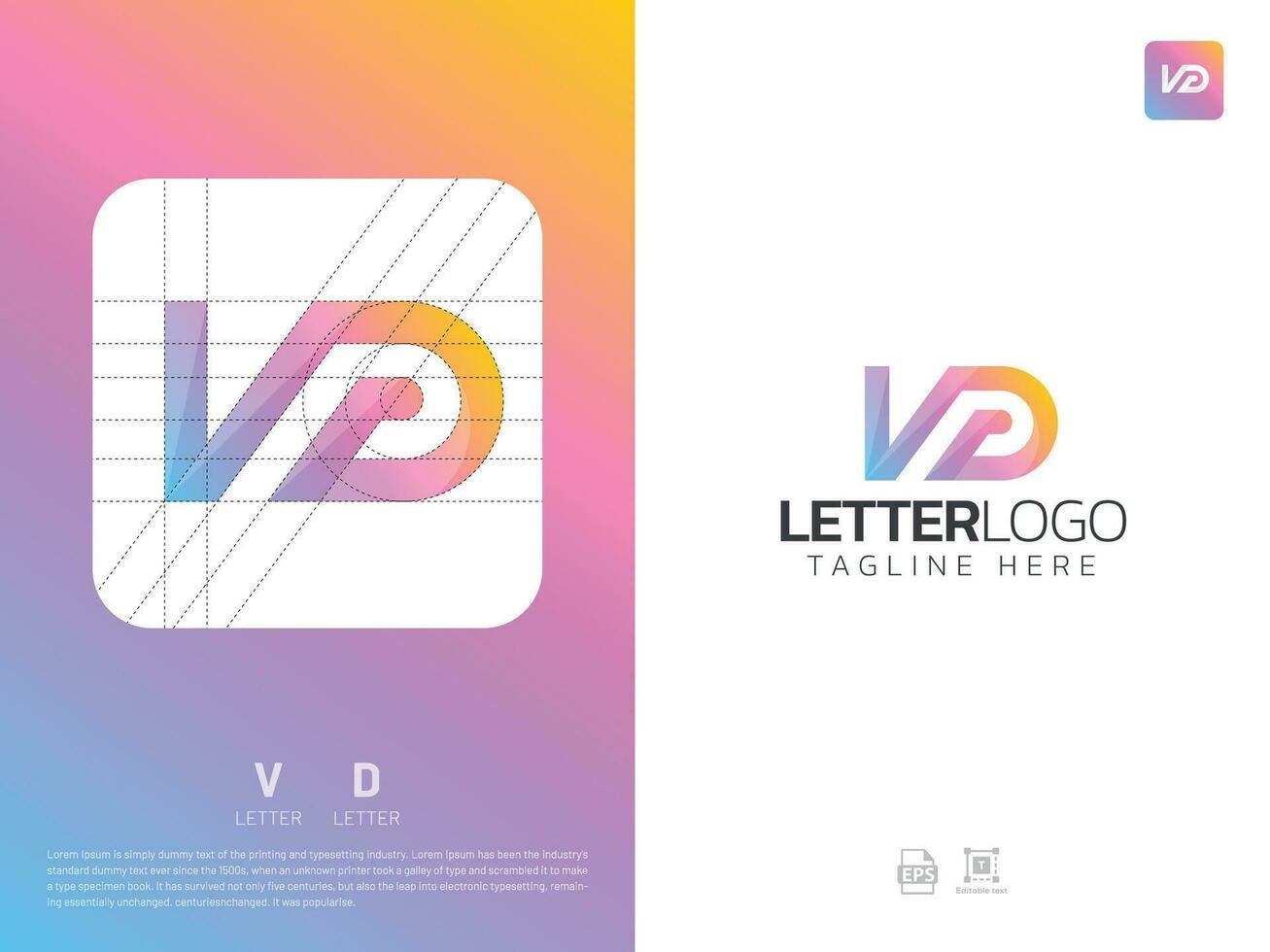 brief vd monogram eerste logo, geometrisch, modern, verloop, rooster logo vector