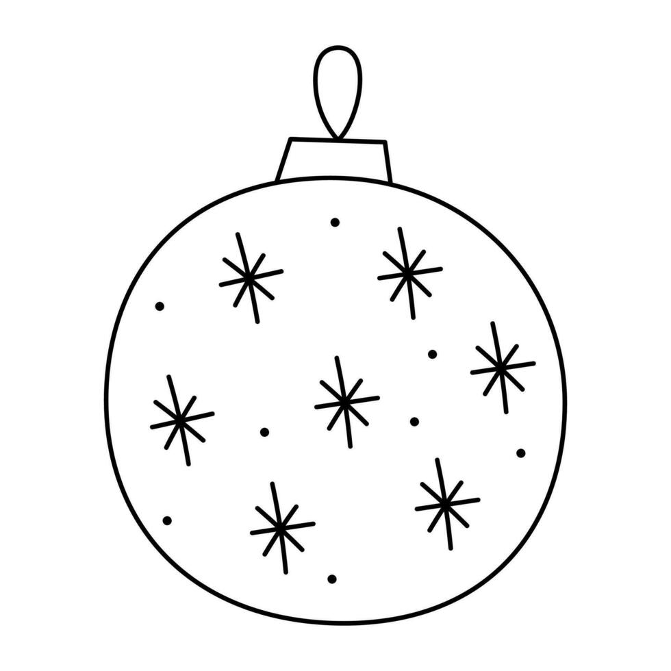 tekening Kerstmis bal met een patroon van sneeuwvlokken. vector zwart en wit clip art illustratie.