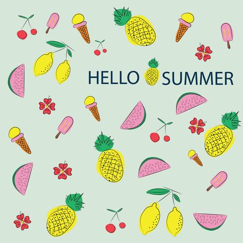 Vector zomer patroon achtergrond met fruit en bloemen elementen