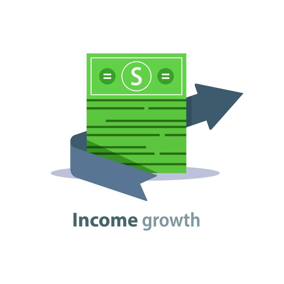 inkomen groei pijl, terug Aan investering, begroting planning, wederzijds fonds, pensioen spaargeld rekening, dividenden concept vector