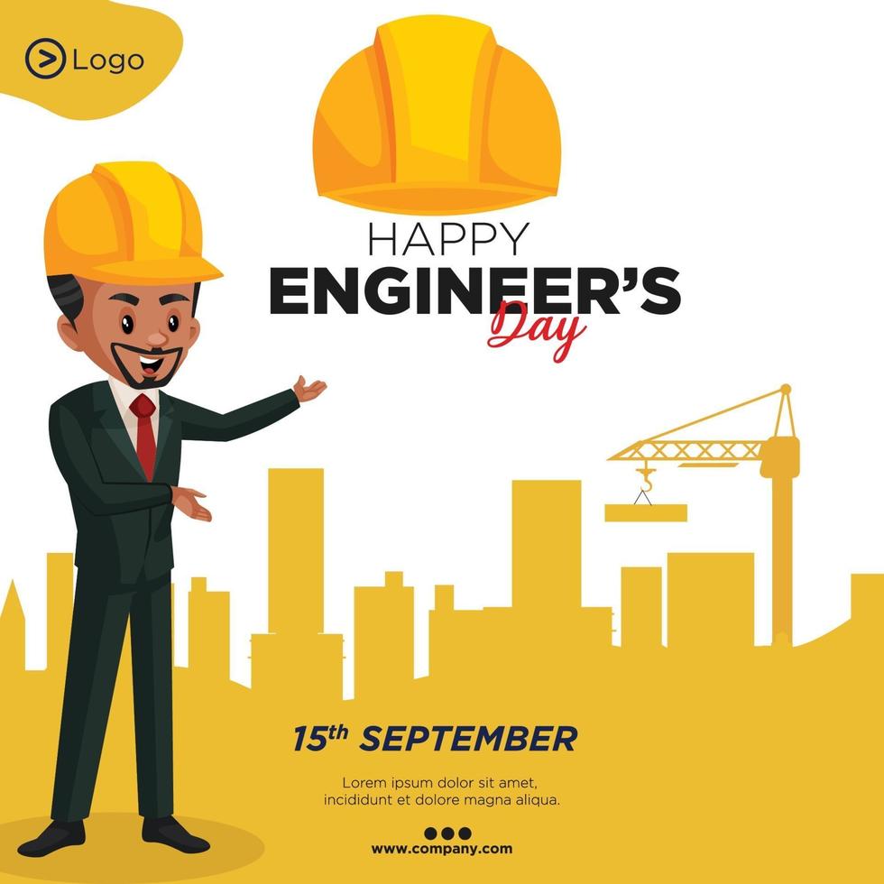 bannerontwerp van happy engineer's day cartoon stijlsjabloon vector