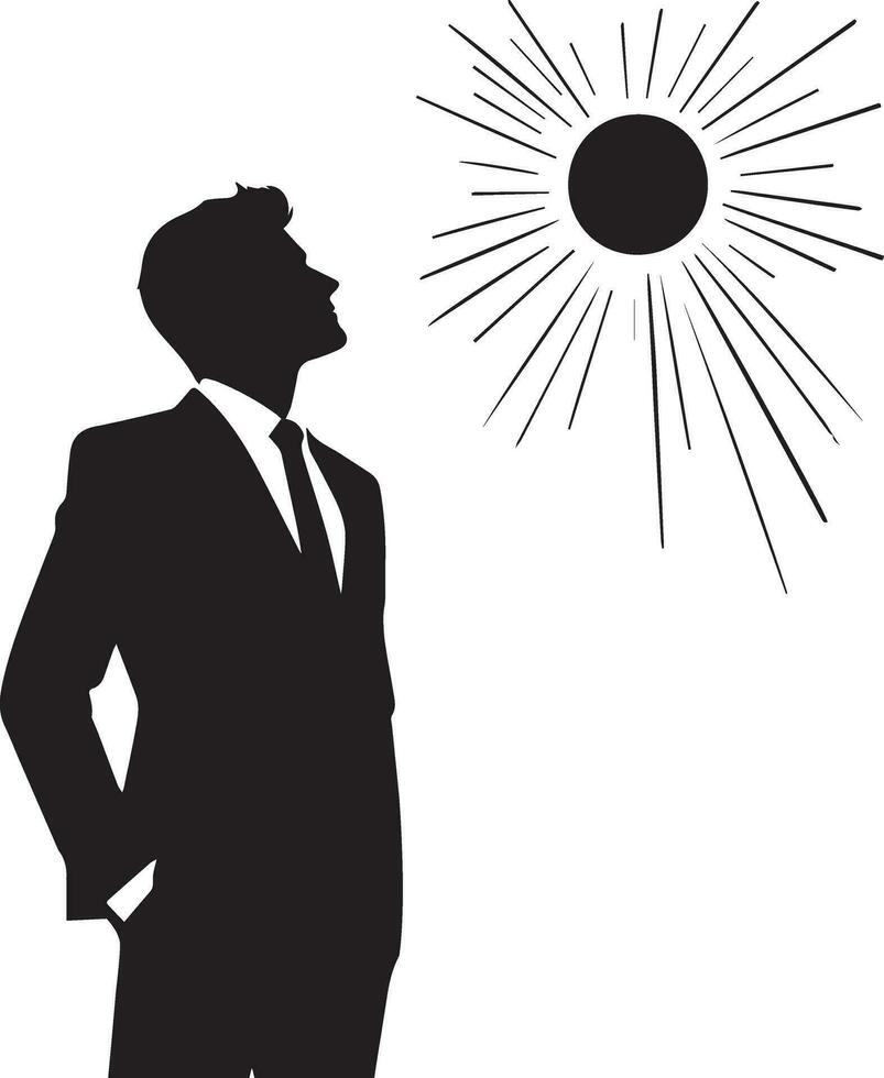 een bedrijf Mens looks omhoog Aan de lucht, vector silhouet, zwart kleur, wit achtergrond