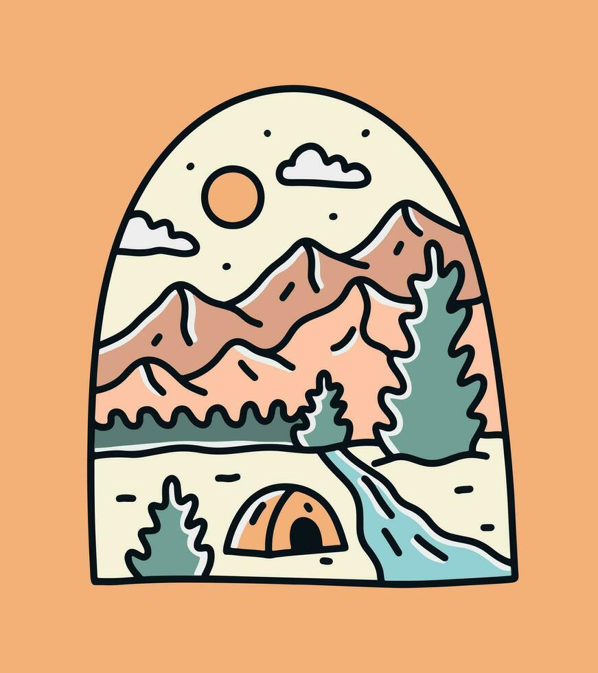 leven is mooi zo camping natuur berg ontwerp voor insigne, sticker, t overhemd ontwerp en buitenshuis ontwerp vector