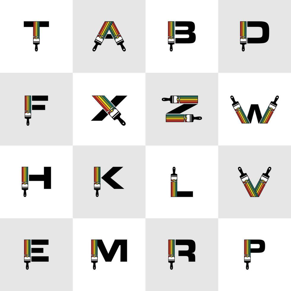 verzameling van alfabet brief verf borstel logo ontwerp sjabloon vector