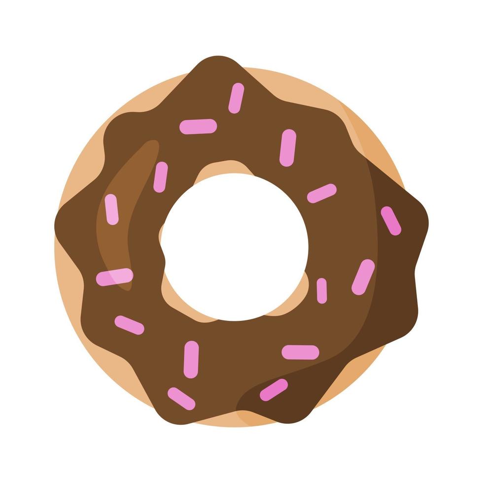 donut met chocoladeroom en roze poeder. schattige illustratie vector