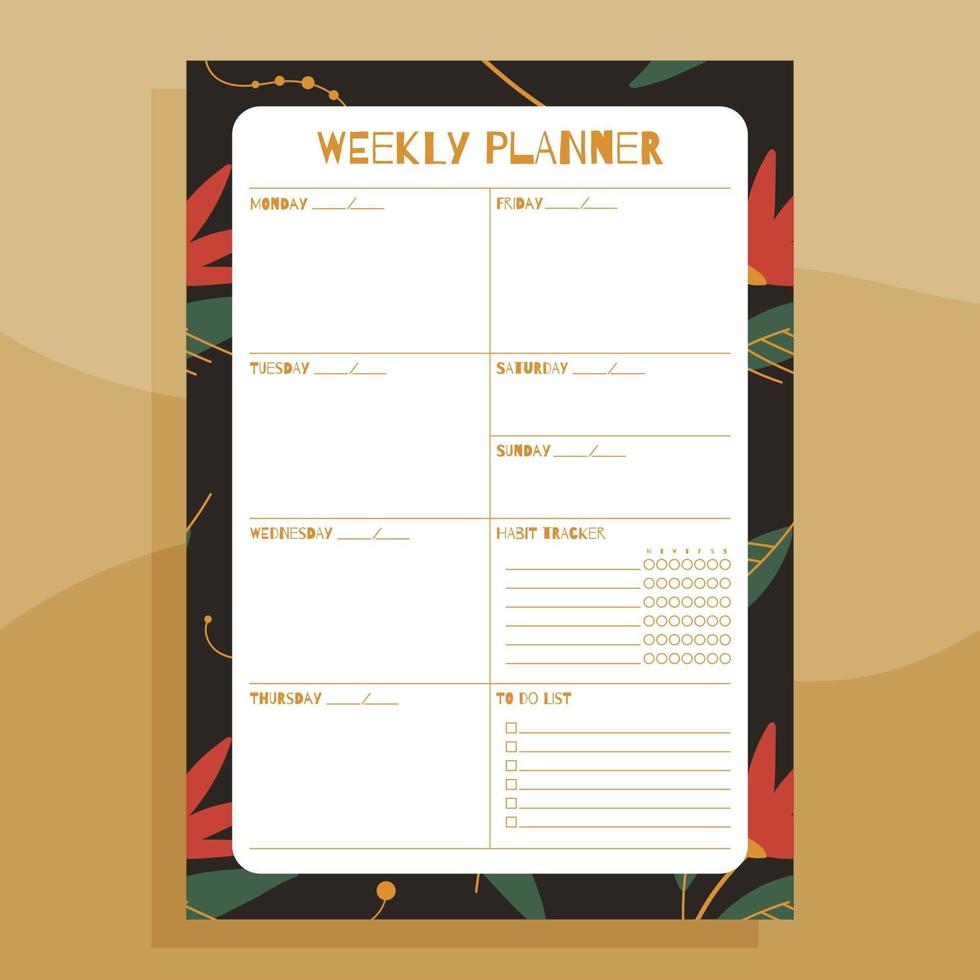 afdrukbaar weekplannerconcept vector