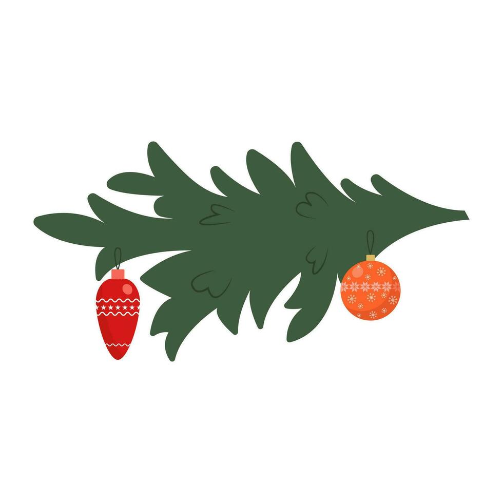 Kerstmis boom Afdeling met speelgoed. Kerstmis boom, pijnboom, winter. vector gelukkig nieuw jaar.