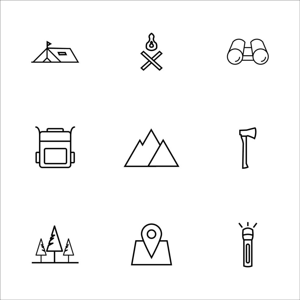 camping pictogrammenset met overzichtsstijl vector voor uw webdesign