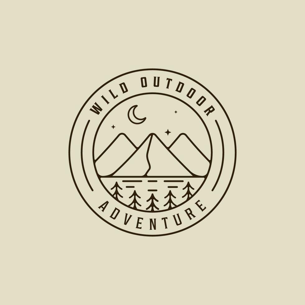 berg en pijnboom landschap logo lijn kunst gemakkelijk vector illustratie sjabloon icoon grafisch ontwerp. wild avontuur natuur buitenshuis teken of symbool voor reizen of milieu bedrijf met insigne