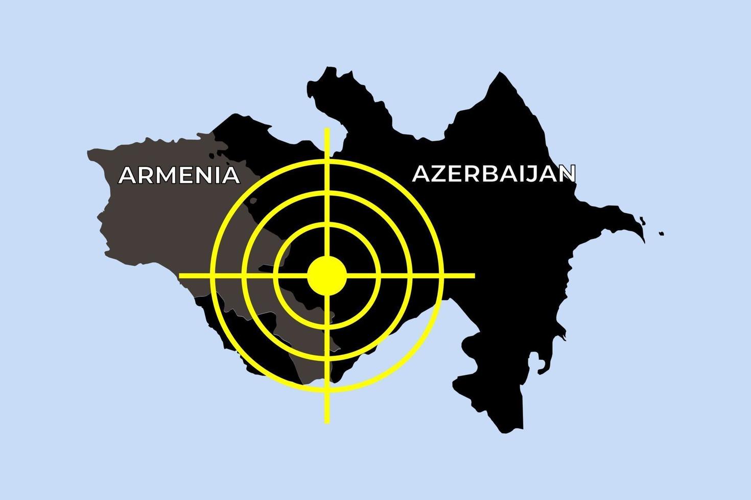 silhouet van Armenië en Azerbeidzjan conflict kaart op blauwe achtergrond. vector