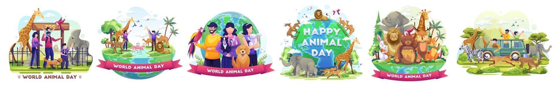 set van wereld dieren dag concept illustratie vectorillustratie vector