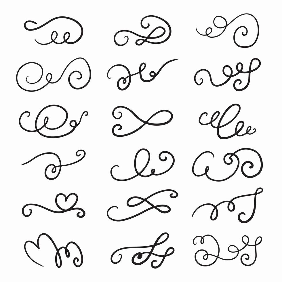 set met de hand getekende bloei swirl sierlijke decoratie-elementen vector